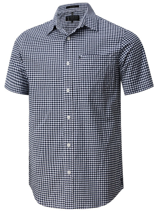 Pilbara Mens Short Sleeve Gingham Shirt - Navy/White