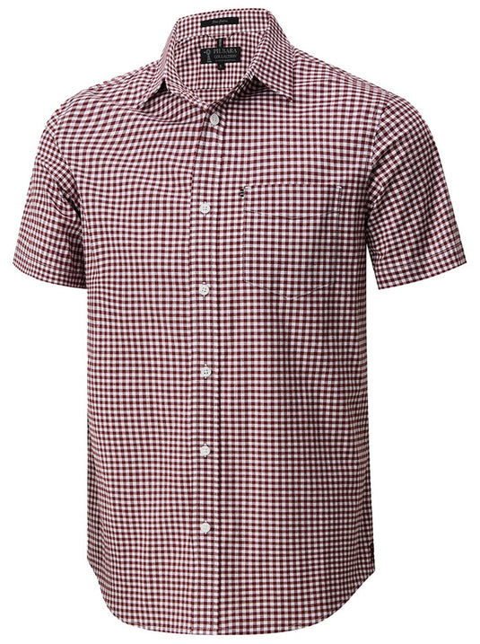Pilbara Mens Short Sleeve Gingham Shirt - Ochre/White