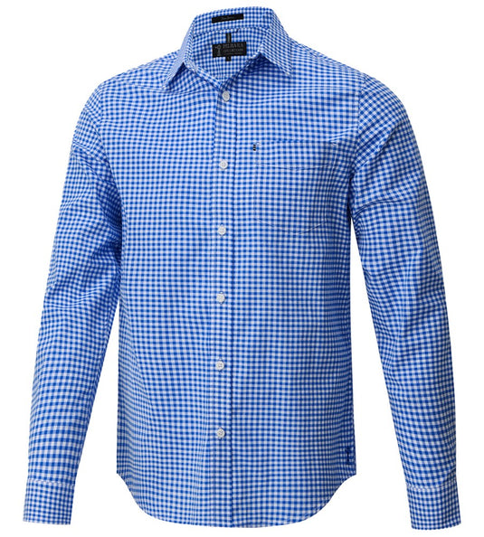Pilbara Mens Long Sleeve Gingham Shirt - Blue/White