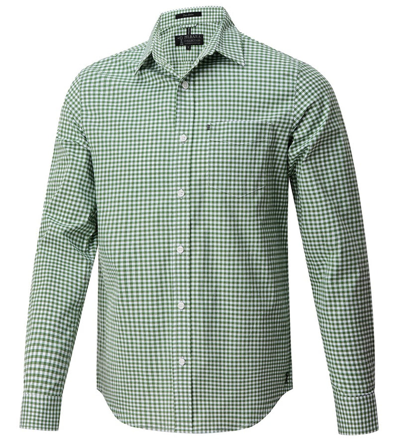 Load image into Gallery viewer, Pilbara Mens Long Sleeve Gingham Shirt - Green/White
