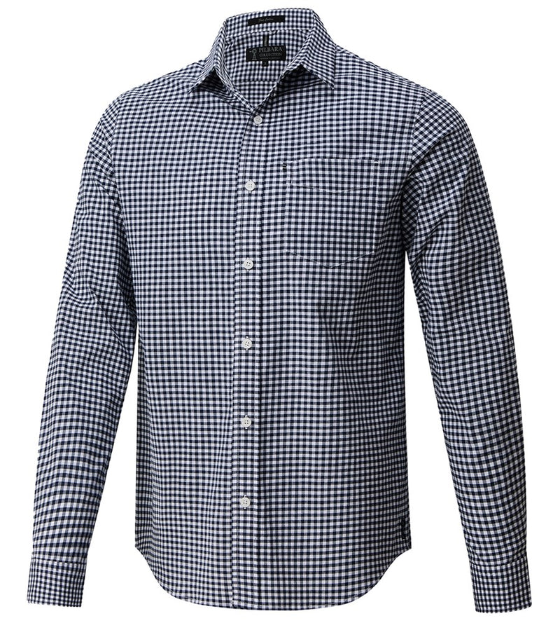 Load image into Gallery viewer, Pilbara Mens Long Sleeve Gingham Shirt - Navy/White
