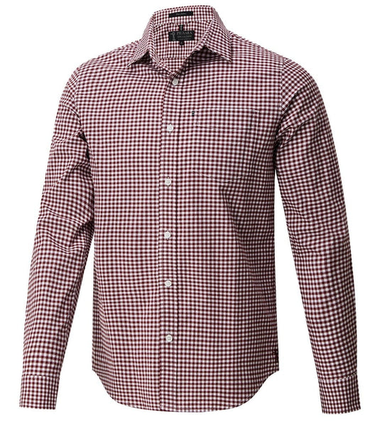 Pilbara Mens Long Sleeve Gingham Shirt - Ochre/White
