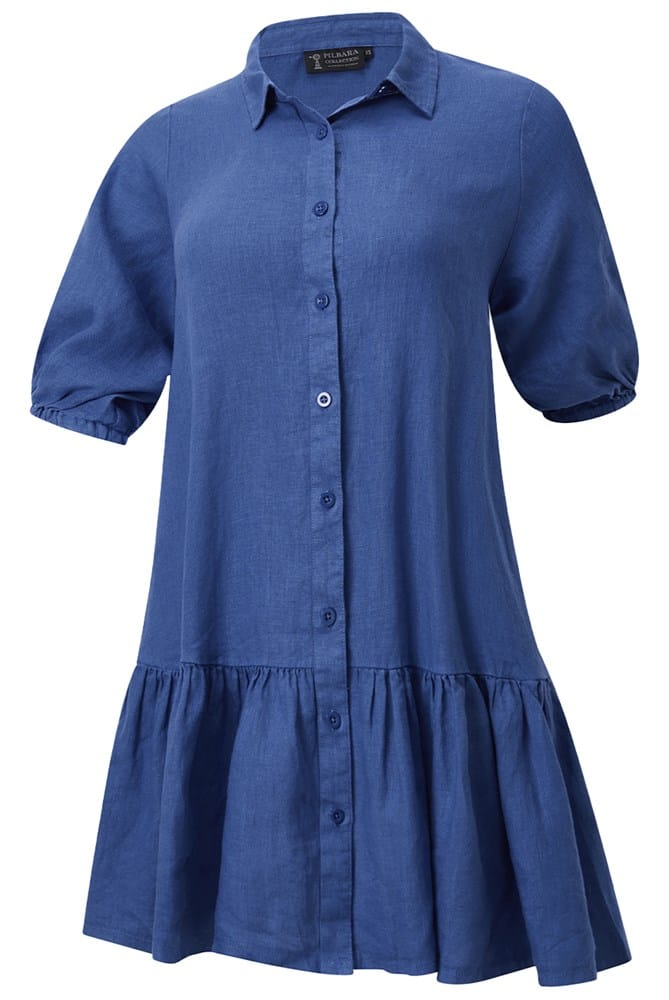 Load image into Gallery viewer, Pilbara Womens Monica Linen 3/4 Sleeve Dress - Deep Blue
