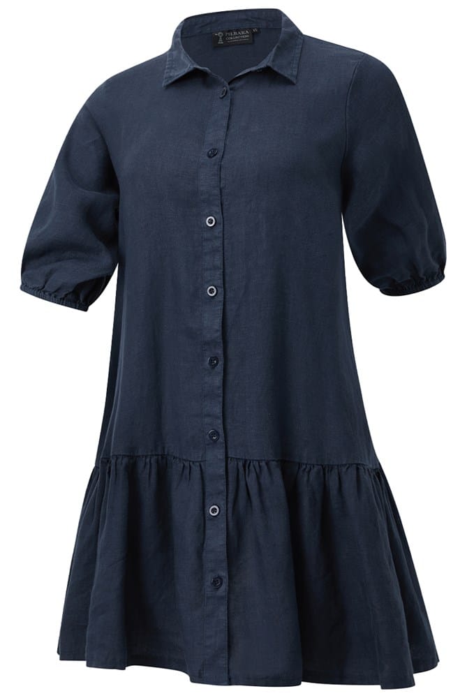 Load image into Gallery viewer, Pilbara Womens Monica Linen 3/4 Sleeve Dress - Navy
