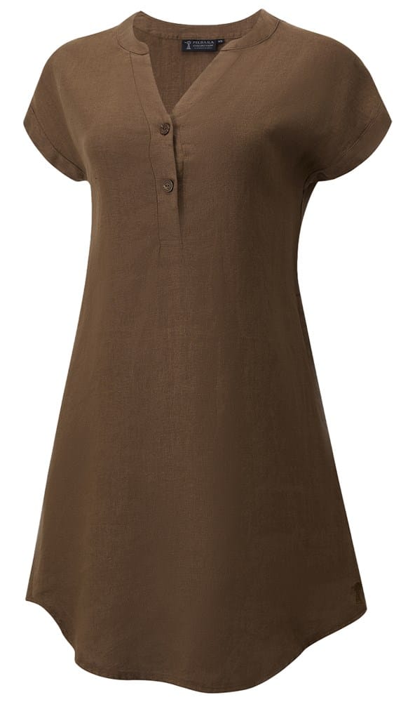 Load image into Gallery viewer, Pilbara Womens Alina Cap Sleeve Linen Dress - Cocoa Brown

