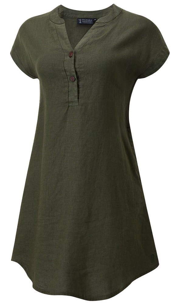 Load image into Gallery viewer, Pilbara Womens Alina Cap Sleeve Linen Dress - Olive
