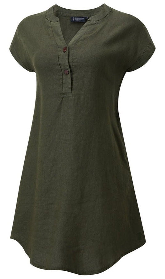 Pilbara Womens Alina Cap Sleeve Linen Dress - Olive