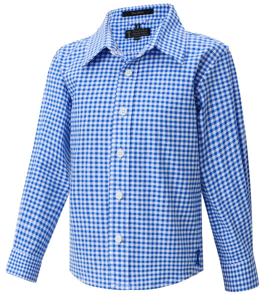 Pilbara Childrens Long Sleeve Gingham Shirt - Blue/White