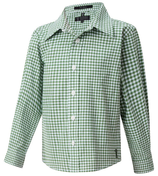 Pilbara Childrens Long Sleeve Gingham Shirt - Green/White
