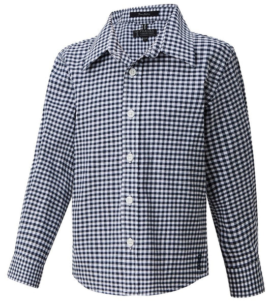Pilbara Childrens Long Sleeve Gingham Shirt - Navy/White