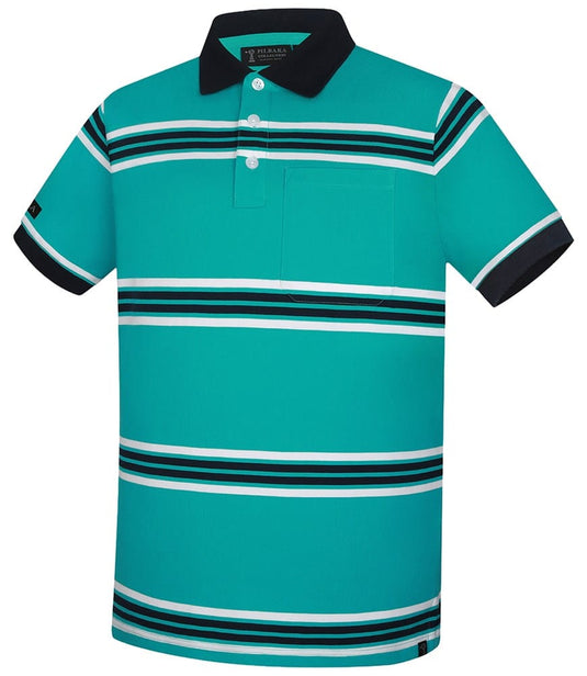 Pilbara Mens Striped Pocket Polo - Caribbean/White/Navy