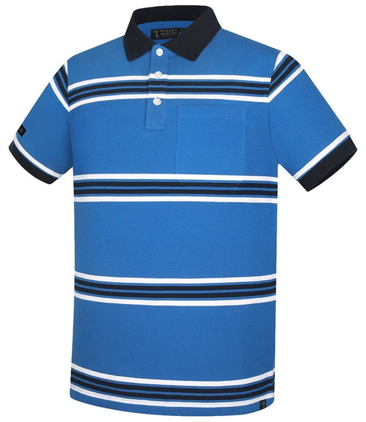 Pilbara Mens Striped Pocket Polo - Deep Blue/White/Navy