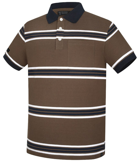 Pilbara Mens Striped Pocket Polo - Olive/White/Navy