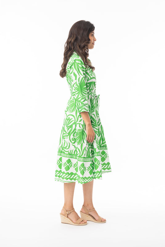 Orientique Womens Suriname Green Dress Shirt 3/4 Sleeve
