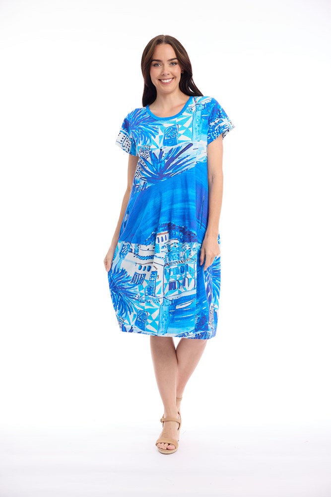 Load image into Gallery viewer, Orientique Womens Dress Bubble Short Sleeve - Greek Island
