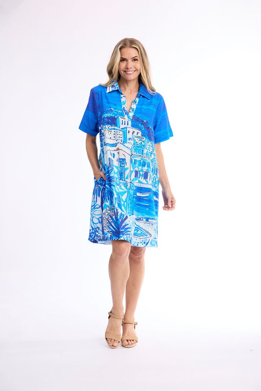 Orientique Womens Greek Island Collar Boxy Dress