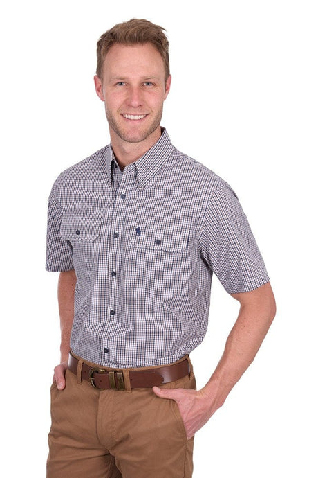 Thomas Cook Mens Will Check 2-Pocket Short Sleeve Shirt - Navy/Tan
