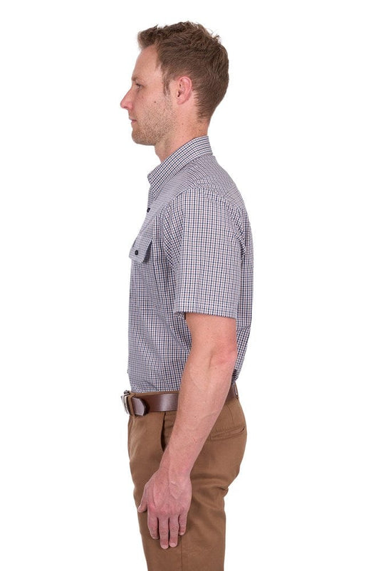 Thomas Cook Mens Will Check 2-Pocket Short Sleeve Shirt - Navy/Tan