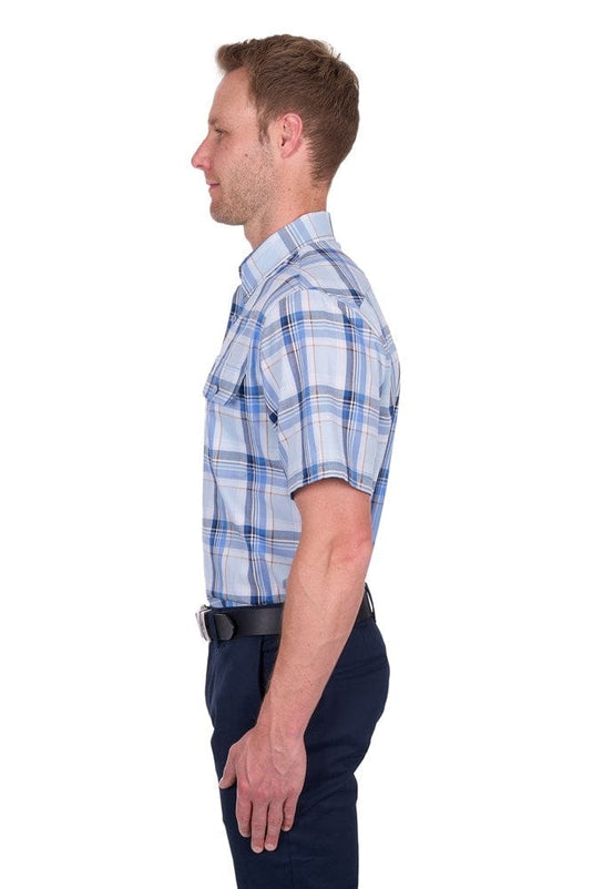 Thomas Cook Mens Brain Check 2-Pocket Short Sleeve Shirt - Blue/Tan