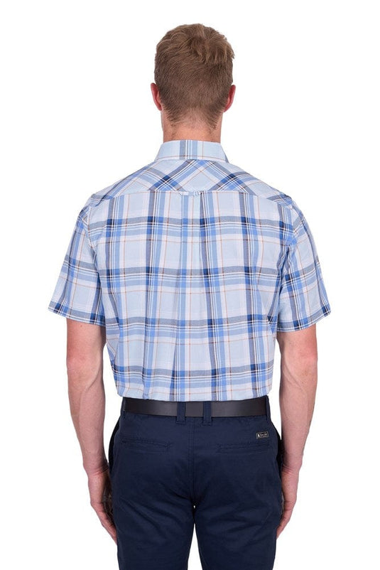 Thomas Cook Mens Brain Check 2-Pocket Short Sleeve Shirt - Blue/Tan