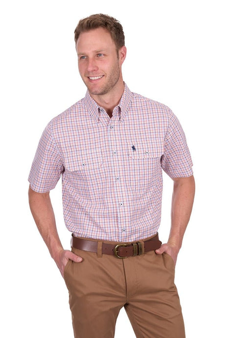 Thomas Cook Mens Robert Check 2-Pocket Short Sleeve Shirt - Red/Tan