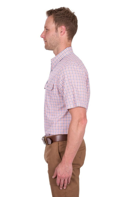 Thomas Cook Mens Robert Check 2-Pocket Short Sleeve Shirt - Red/Tan