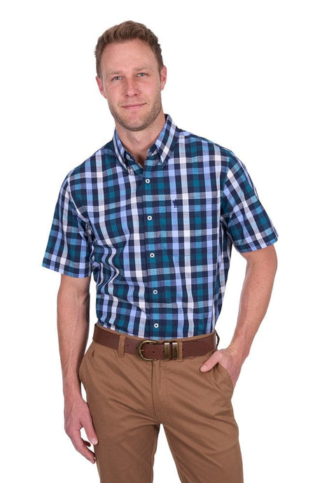 Thomas Cook Mens John Check 1-Pocket Short Sleeve Shirt - Navy/Blue