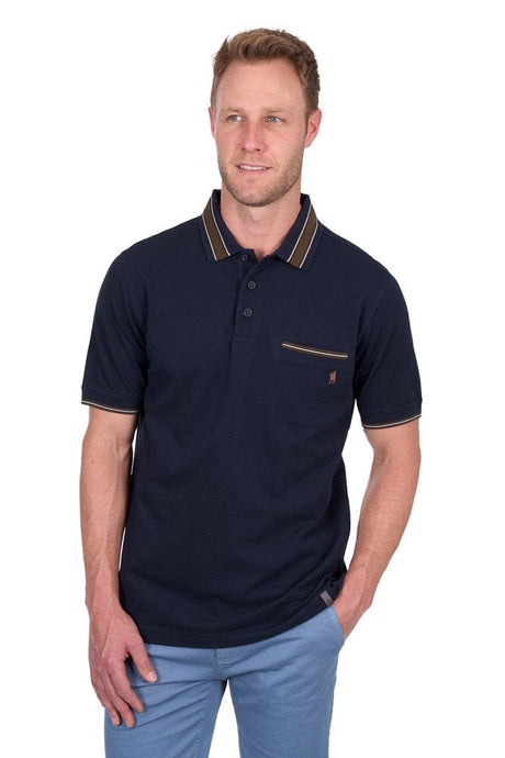 Thomas Cook Mens Ben Tailored 1-Pocket Short Sleeve Polo- Navy