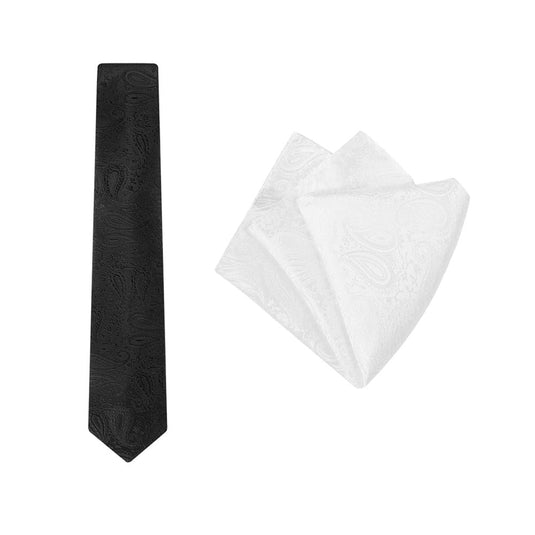 Buckle Mens Monotone Paisley Tie & Pocket Square Set