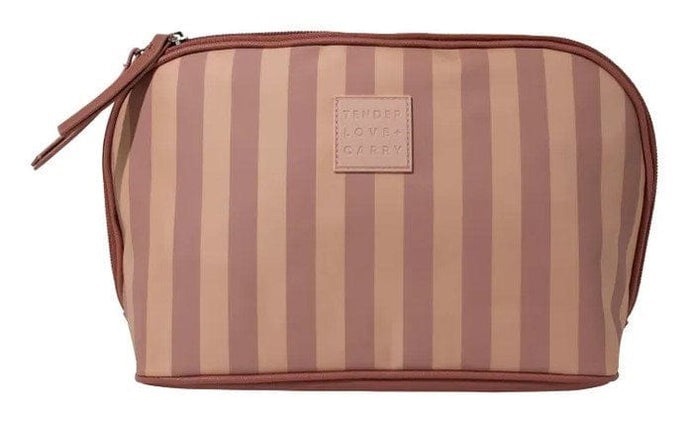 Tender Love + Carry Pink Brown Stripe Zipover Toiletry Bag