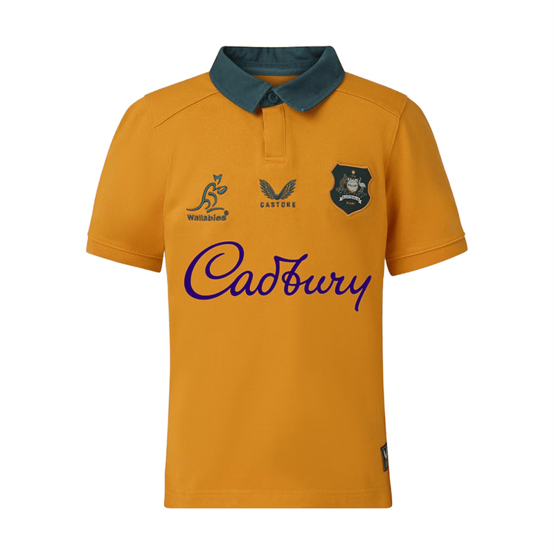 Load image into Gallery viewer, Castore Mens Wallabies Home Classic Short Sleeve Shirt - Gold/Green
