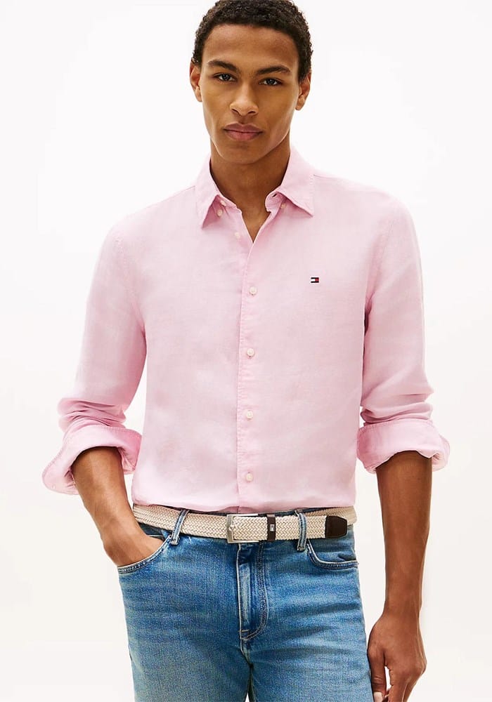 Load image into Gallery viewer, Tommy Hilfiger Mens Pigment Died Linen Shirt - Classic Pink
