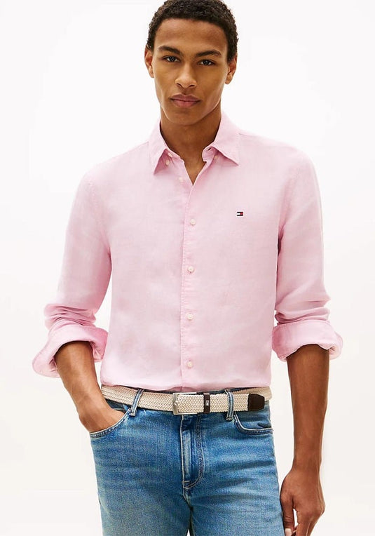 Tommy Hilfiger Mens Pigment Died Linen Shirt - Classic Pink