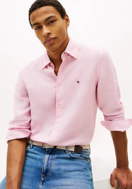 Tommy Hilfiger Mens Pigment Died Linen Shirt - Classic Pink