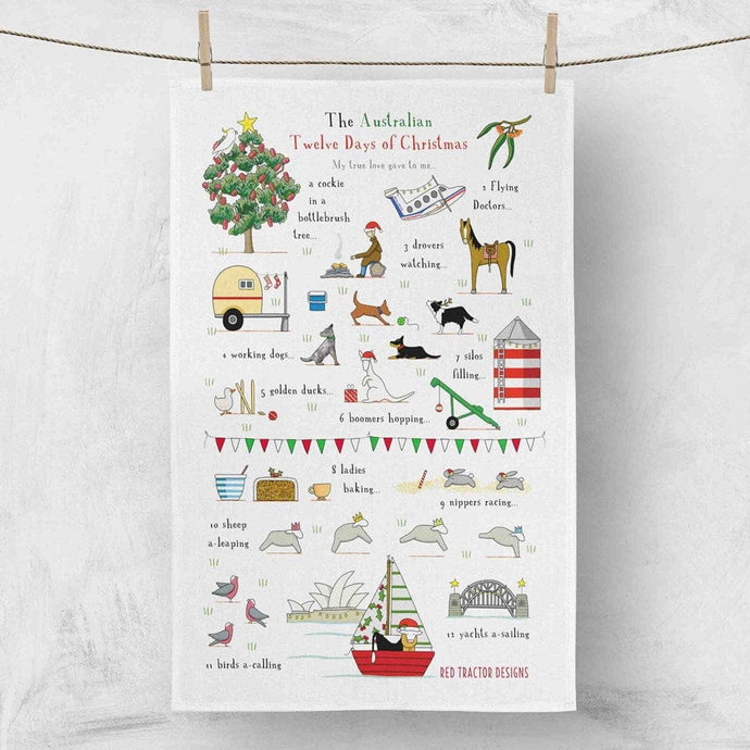 Red Tractor Linen Tea Towel - The Australian 12 Days of Christmas