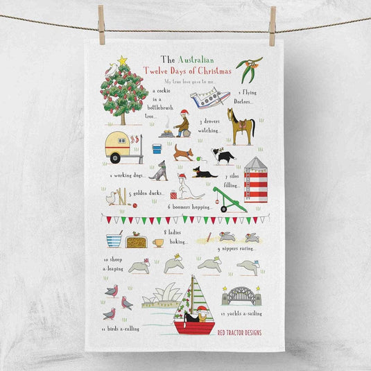 Red Tractor Linen Tea Towel - The Australian 12 Days of Christmas