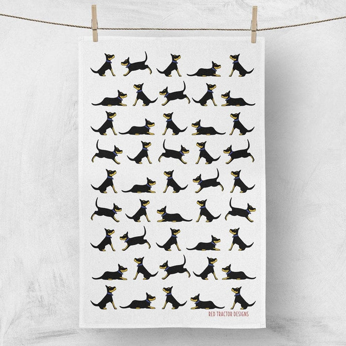 Red Tractor Linen Tea Towel - Black and Tan Kelpies on White