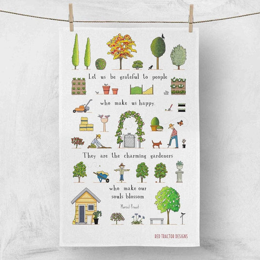 Red Tractor Linen Tea Towel - A Day in the Garden