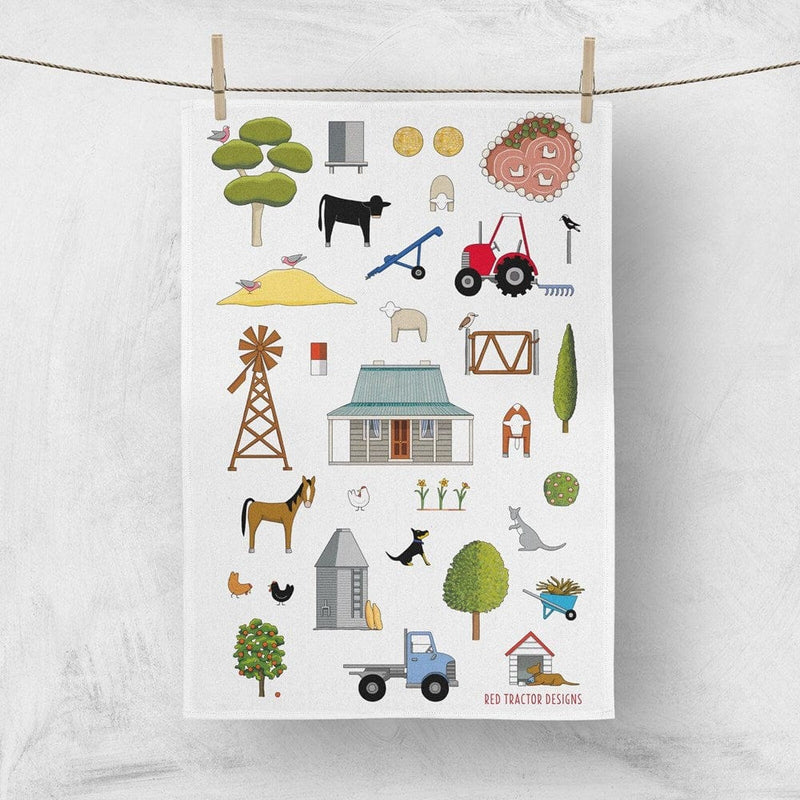 Load image into Gallery viewer, Red Tractor Linen Tea Towel - Christmas In Australia
