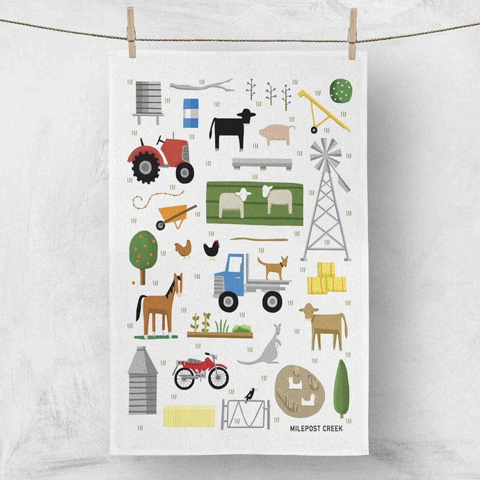 Red Tractor Linen Tea Towel - On The Farm