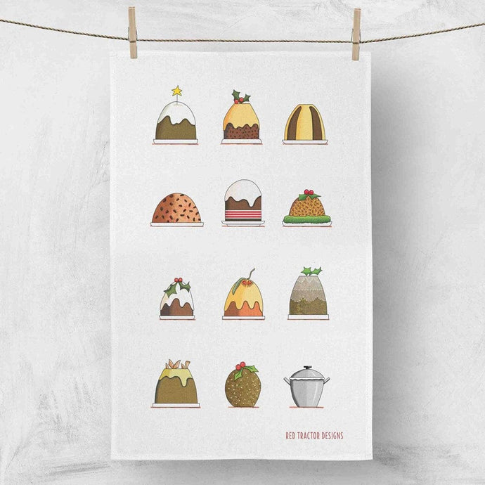 Red Tractor Linen Tea Towel - Christmas Pudding Collection