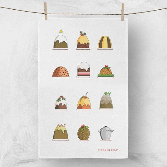 Red Tractor Linen Tea Towel - Christmas Pudding Collection