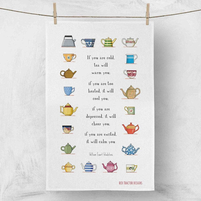 Red Tractor Linen Tea Towel - Tea Will Warm You