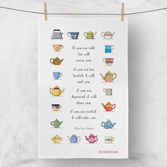 Red Tractor Linen Tea Towel - Tea Will Warm You