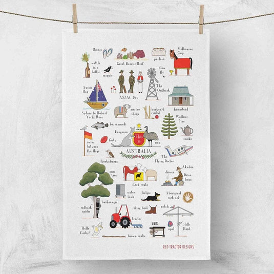 Red Tractor Linen Tea Towel - This Is Australia
