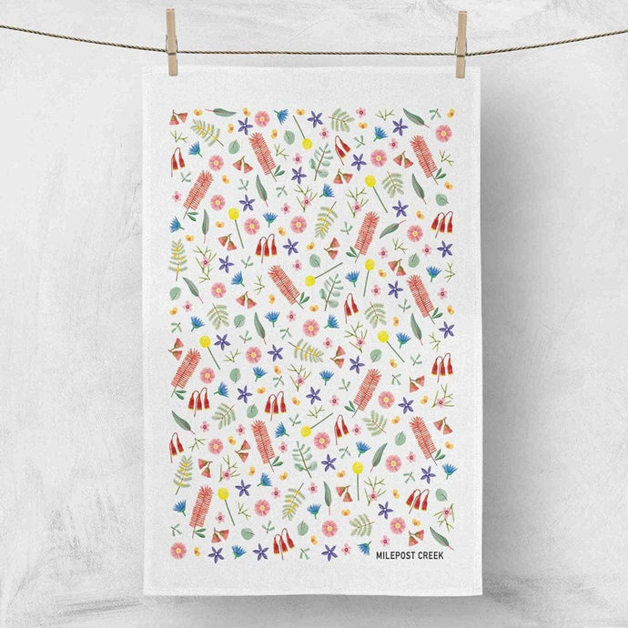 Red Tractor Linen Tea Towel - Australian Wildflowers