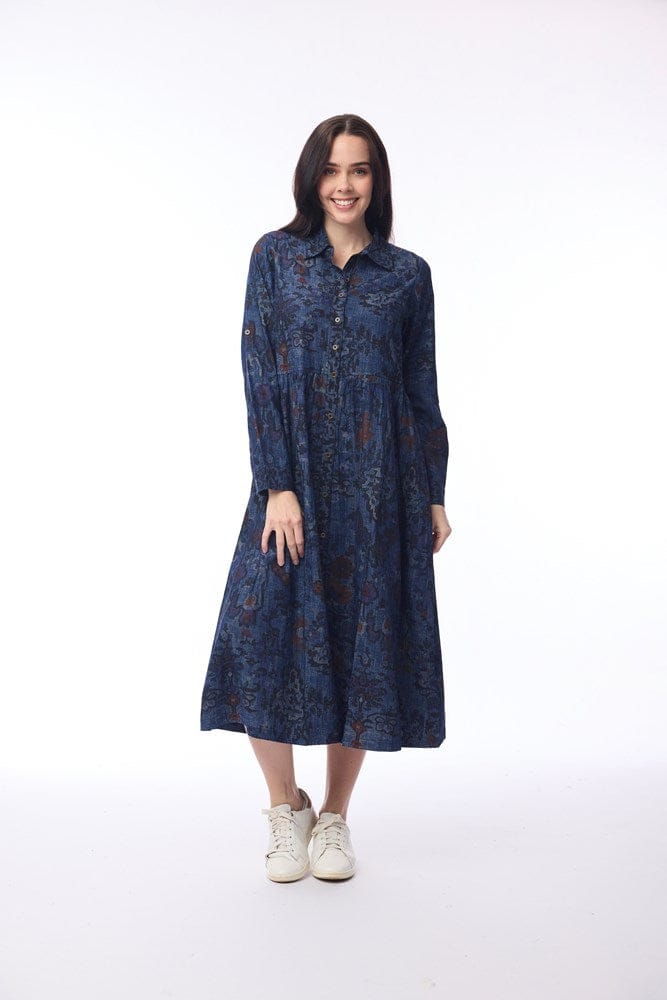 Load image into Gallery viewer, Orientique Womens Tabriz Dress Midi Collar
