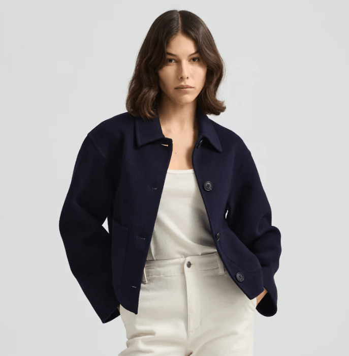Womens Wool Jacket Blue Women's Reefer Jacket, Navy Blue THE
