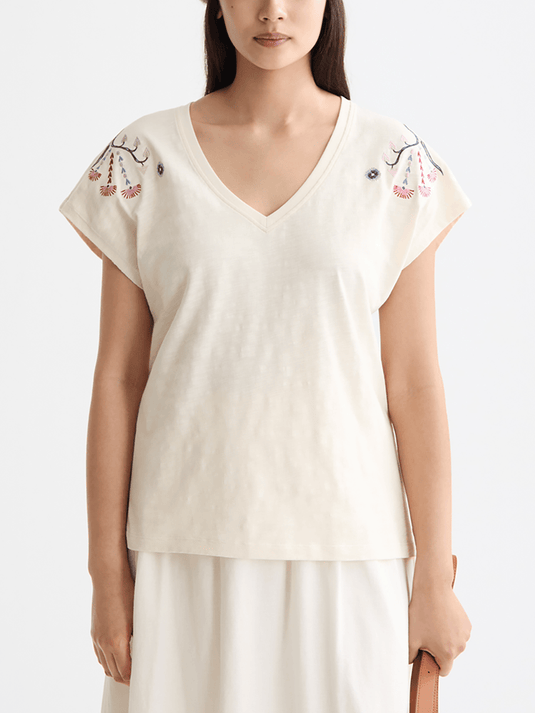 Scotch & Soda Womens Embroidered V-neck T-shirt