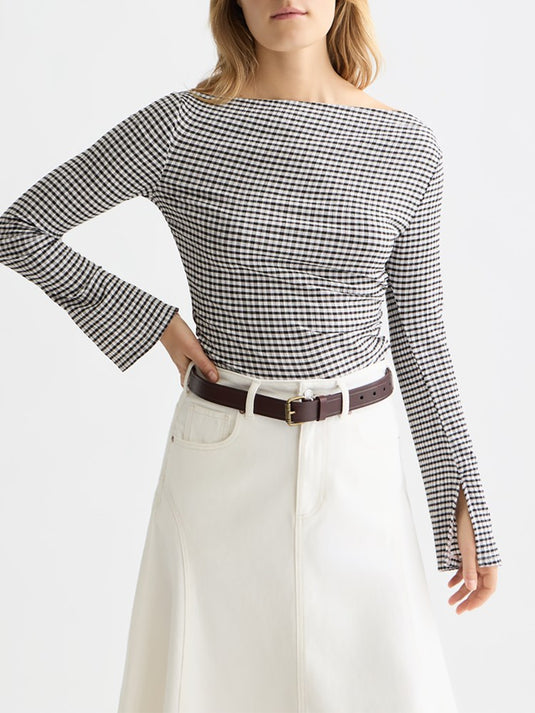 Scotch & Soda Womens Gingham Long-Sleeved T-Shirt